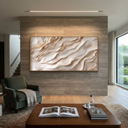 "Copper Smoke Terrace Ribbon Relief" - Modern Heavy Impasto Abstract Textured Artwork | White & Black Palette Knife Painting | Luxury Horizontal Wall Art #Q 439