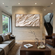 "Copper Smoke Terrace Ribbon Relief" - Modern Heavy Impasto Abstract Textured Artwork | White & Black Palette Knife Painting | Luxury Horizontal Wall Art #Q 439
