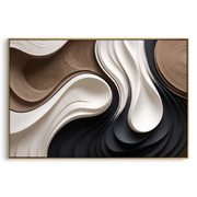 "Charcoal Slate Ravine Ribbon Relief" - Modern Heavy Impasto Abstract Textured Artwork | White & Black Palette Knife Painting | Luxury Horizontal Wall Art #Q 440