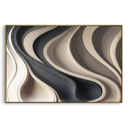 "Noir Ebony Wave Ribbon Relief" - Modern Heavy Impasto Abstract Textured Artwork | White & Black Palette Knife Painting | Luxury Horizontal Wall Art #Q 442