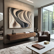 "Noir Ebony Wave Ribbon Relief" - Modern Heavy Impasto Abstract Textured Artwork | White & Black Palette Knife Painting | Luxury Horizontal Wall Art #Q 442
