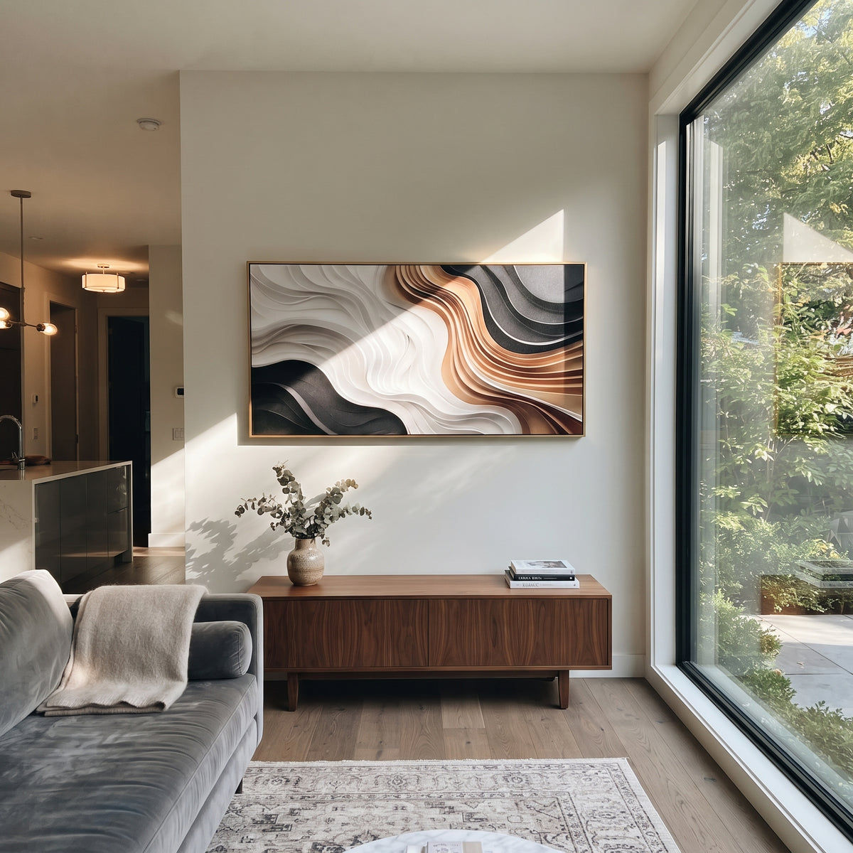 "Porcelain Quartz Ridge Ribbon Relief" - Modern Heavy Impasto Abstract Textured Artwork | White & Black Palette Knife Painting | Luxury Horizontal Wall Art #Q 444