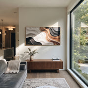"Porcelain Quartz Ridge Ribbon Relief" - Modern Heavy Impasto Abstract Textured Artwork | White & Black Palette Knife Painting | Luxury Horizontal Wall Art #Q 444