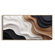 "Porcelain Quartz Ridge Ribbon Relief" - Modern Heavy Impasto Abstract Textured Artwork | White & Black Palette Knife Painting | Luxury Horizontal Wall Art #Q 444