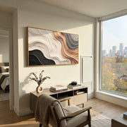 "Porcelain Quartz Ridge Ribbon Relief" - Modern Heavy Impasto Abstract Textured Artwork | White & Black Palette Knife Painting | Luxury Horizontal Wall Art #Q 444
