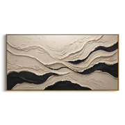 "Chalk Lace Current Ribbon Relief" - Modern Heavy Impasto Abstract Textured Artwork | White & Black Palette Knife Painting | Luxury Horizontal Wall Art #Q 445