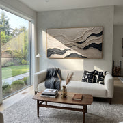 "Chalk Lace Current Ribbon Relief" - Modern Heavy Impasto Abstract Textured Artwork | White & Black Palette Knife Painting | Luxury Horizontal Wall Art #Q 445