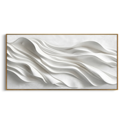 "Line Wind Carve Ribbon Relief" - Modern Heavy Impasto Abstract Textured Artwork | White & Grey Palette Knife Painting | Luxury Horizontal Wall Art #Q 449