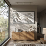 "Line Wind Carve Ribbon Relief" - Modern Heavy Impasto Abstract Textured Artwork | White & Grey Palette Knife Painting | Luxury Horizontal Wall Art #Q 449