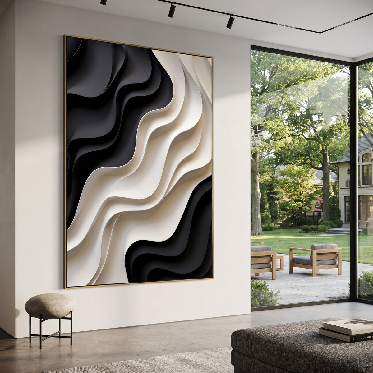 "Willow Rain Wash Ribbon Relief" - Modern Heavy Impasto Abstract Textured Artwork | White & Grey Palette Knife Painting | Luxury Vertical Wall Art #Q 450