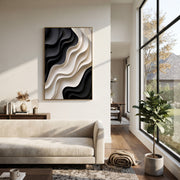 "Willow Rain Wash Ribbon Relief" - Modern Heavy Impasto Abstract Textured Artwork | White & Grey Palette Knife Painting | Luxury Vertical Wall Art #Q 450