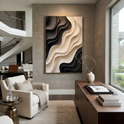 "Willow Rain Wash Ribbon Relief" - Modern Heavy Impasto Abstract Textured Artwork | White & Grey Palette Knife Painting | Luxury Vertical Wall Art #Q 450