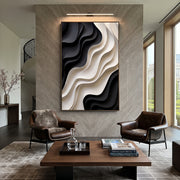 "Willow Rain Wash Ribbon Relief" - Modern Heavy Impasto Abstract Textured Artwork | White & Grey Palette Knife Painting | Luxury Vertical Wall Art #Q 450