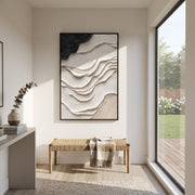 "Curve Cloud Ridge Ribbon Relief" - Modern Heavy Impasto Abstract Textured Artwork | White & Grey Palette Knife Painting | Luxury Vertical Wall Art #Q 451