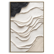 "Curve Cloud Ridge Ribbon Relief" - Modern Heavy Impasto Abstract Textured Artwork | White & Grey Palette Knife Painting | Luxury Vertical Wall Art #Q 451