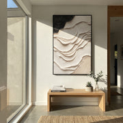 "Curve Cloud Ridge Ribbon Relief" - Modern Heavy Impasto Abstract Textured Artwork | White & Grey Palette Knife Painting | Luxury Vertical Wall Art #Q 451