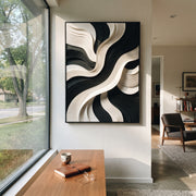 "Contour Hill Current Ribbon Relief" - Modern Heavy Impasto Abstract Textured Artwork | White & Grey Palette Knife Painting | Luxury Vertical Wall Art #Q 452