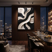 "Contour Hill Current Ribbon Relief" - Modern Heavy Impasto Abstract Textured Artwork | White & Grey Palette Knife Painting | Luxury Vertical Wall Art #Q 452