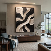"Contour Hill Current Ribbon Relief" - Modern Heavy Impasto Abstract Textured Artwork | White & Grey Palette Knife Painting | Luxury Vertical Wall Art #Q 452