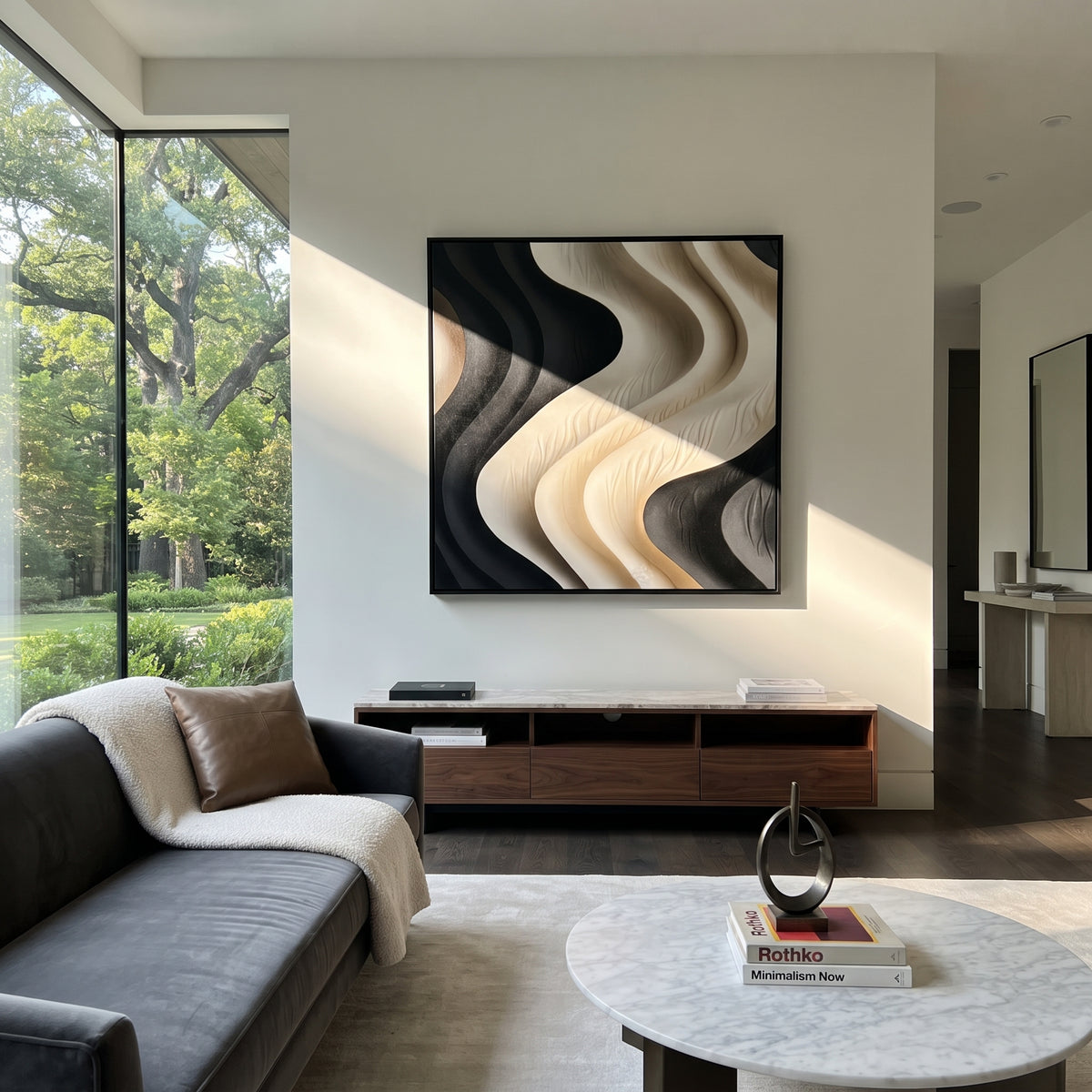 "Path Pathway Vein Ribbon Relief" - Modern Heavy Impasto Abstract Textured Artwork | White & Grey Palette Knife Painting | Luxury Square Wall Art #Q 453