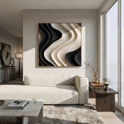 "Path Pathway Vein Ribbon Relief" - Modern Heavy Impasto Abstract Textured Artwork | White & Grey Palette Knife Painting | Luxury Square Wall Art #Q 453