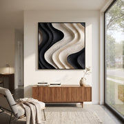 "Path Pathway Vein Ribbon Relief" - Modern Heavy Impasto Abstract Textured Artwork | White & Grey Palette Knife Painting | Luxury Square Wall Art #Q 453
