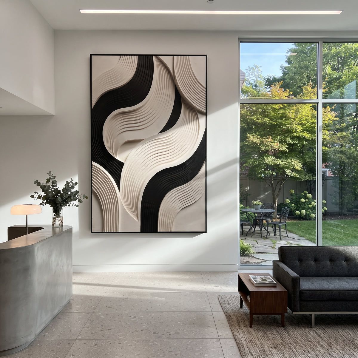 "Soft Relief Ribbon Relief" - Modern Heavy Impasto Abstract Textured Artwork | White & Grey Palette Knife Painting | Luxury Vertical Wall Art #Q 454