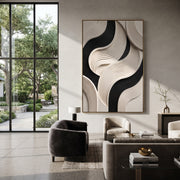 "Soft Relief Ribbon Relief" - Modern Heavy Impasto Abstract Textured Artwork | White & Grey Palette Knife Painting | Luxury Vertical Wall Art #Q 454