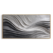 "Raised Crease River Ribbon Relief" - Modern Heavy Impasto Abstract Textured Artwork | White & Grey Palette Knife Painting | Luxury Horizontal Wall Art #Q 455