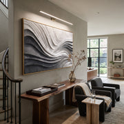 "Raised Crease River Ribbon Relief" - Modern Heavy Impasto Abstract Textured Artwork | White & Grey Palette Knife Painting | Luxury Horizontal Wall Art #Q 455