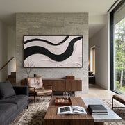 "Carved Ridge Raised Ribbon Relief" - Modern Heavy Impasto Abstract Textured Artwork | White & Grey Palette Knife Painting | Luxury Horizontal Wall Art #Q 456