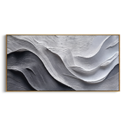"Arc Vein Field Relief" - Modern Heavy Impasto Abstract Textured Artwork | White & Grey Palette Knife Painting | Luxury Horizontal Wall Art #Q 457