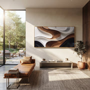"Rush Spiral Channel Relief" - Modern Heavy Impasto Abstract Textured Artwork | White & Grey Palette Knife Painting | Luxury Horizontal Wall Art #Q 458
