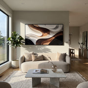"Rush Spiral Channel Relief" - Modern Heavy Impasto Abstract Textured Artwork | White & Grey Palette Knife Painting | Luxury Horizontal Wall Art #Q 458