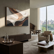 "Rush Spiral Channel Relief" - Modern Heavy Impasto Abstract Textured Artwork | White & Grey Palette Knife Painting | Luxury Horizontal Wall Art #Q 458