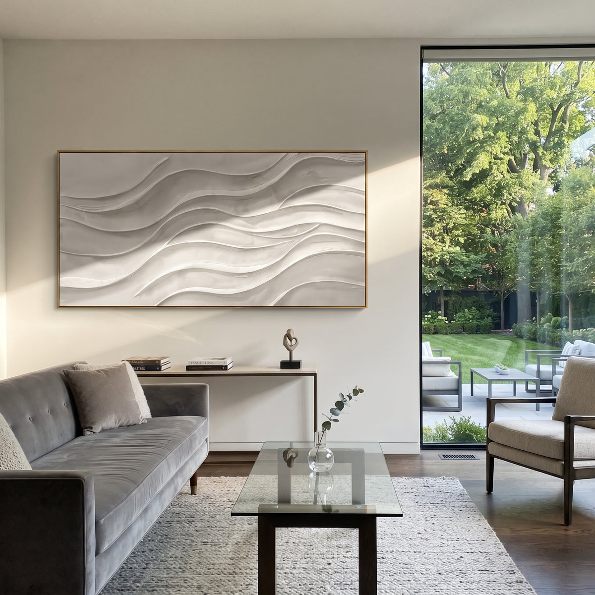 "Braided Folded Contour Relief" - Modern Heavy Impasto Abstract Textured Artwork | White & Grey Palette Knife Painting | Luxury Horizontal Wall Art #Q 461