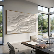 "Braided Folded Contour Relief" - Modern Heavy Impasto Abstract Textured Artwork | White & Grey Palette Knife Painting | Luxury Horizontal Wall Art #Q 461