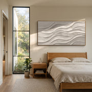 "Braided Folded Contour Relief" - Modern Heavy Impasto Abstract Textured Artwork | White & Grey Palette Knife Painting | Luxury Horizontal Wall Art #Q 461