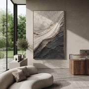 "Nested Drift Basin Relief" - Modern Heavy Impasto Abstract Textured Artwork | White & Grey Palette Knife Painting | Luxury Vertical Wall Art #Q 462