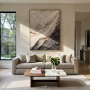 "Nested Drift Basin Relief" - Modern Heavy Impasto Abstract Textured Artwork | White & Grey Palette Knife Painting | Luxury Vertical Wall Art #Q 462