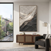 "Nested Drift Basin Relief" - Modern Heavy Impasto Abstract Textured Artwork | White & Grey Palette Knife Painting | Luxury Vertical Wall Art #Q 462