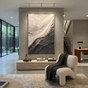 "Nested Drift Basin Relief" - Modern Heavy Impasto Abstract Textured Artwork | White & Grey Palette Knife Painting | Luxury Vertical Wall Art #Q 462
