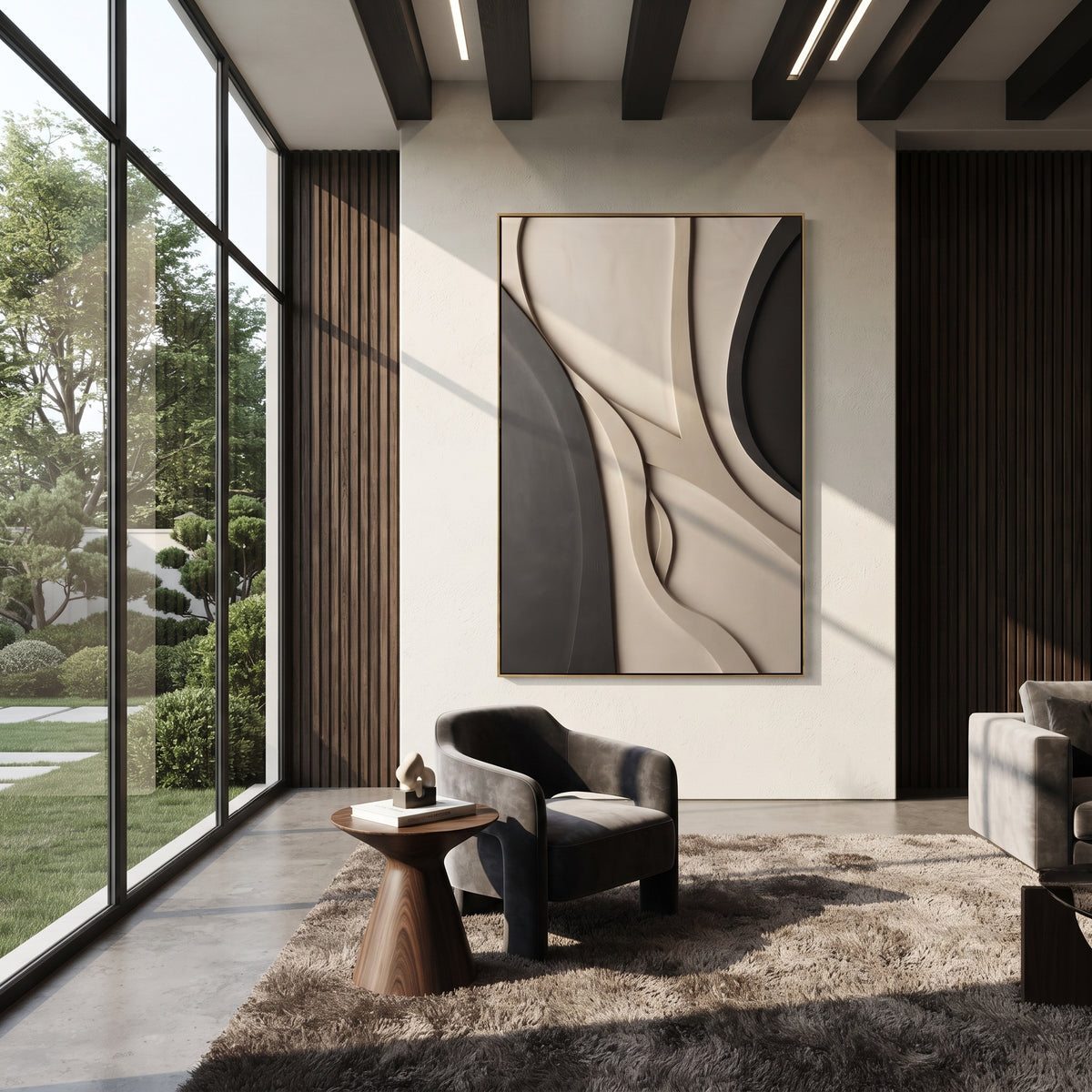 "Fine Raised Trace Relief" - Modern Heavy Impasto Abstract Textured Artwork | White & Grey Palette Knife Painting | Luxury Vertical Wall Art #Q 466
