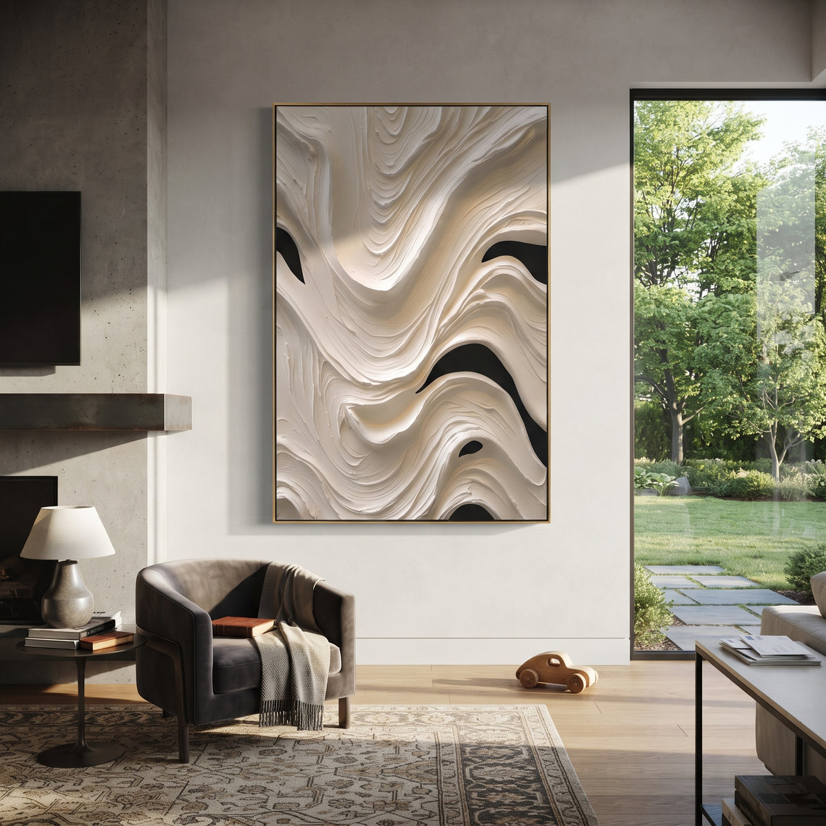 "Narrow Channel Swell Relief" - Modern Heavy Impasto Abstract Textured Artwork | White & Grey Palette Knife Painting | Luxury Vertical Wall Art #Q 467