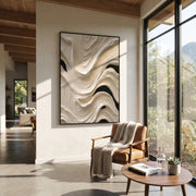 "Narrow Channel Swell Relief" - Modern Heavy Impasto Abstract Textured Artwork | White & Grey Palette Knife Painting | Luxury Vertical Wall Art #Q 467