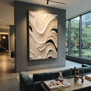 "Narrow Channel Swell Relief" - Modern Heavy Impasto Abstract Textured Artwork | White & Grey Palette Knife Painting | Luxury Vertical Wall Art #Q 467
