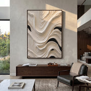"Narrow Channel Swell Relief" - Modern Heavy Impasto Abstract Textured Artwork | White & Grey Palette Knife Painting | Luxury Vertical Wall Art #Q 467