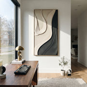 "Ashen Pale Ridge Relief" - Modern Heavy Impasto Abstract Textured Artwork | White & Grey Palette Knife Painting | Luxury Vertical Wall Art #Q 471