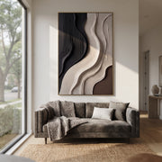 "Blue Light Current Relief" - Modern Heavy Impasto Abstract Textured Artwork | White & Grey Palette Knife Painting | Luxury Vertical Wall Art #Q 472