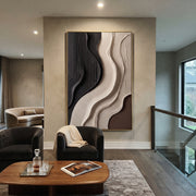 "Blue Light Current Relief" - Modern Heavy Impasto Abstract Textured Artwork | White & Grey Palette Knife Painting | Luxury Vertical Wall Art #Q 472